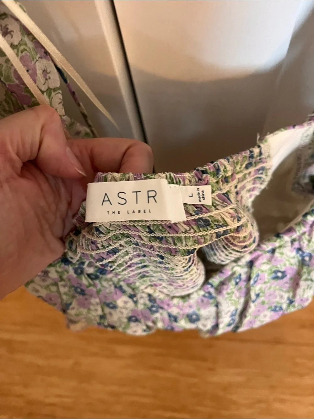 ASTR the Label Leigh Floral Pleated Puff Sleeve Top - Green purple floral / L